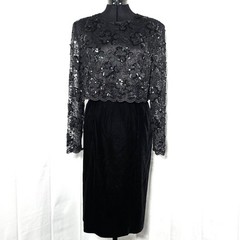 Talbots Vintage Women’s 10 Beaded Lace Velvet Cocktail Formal Dress Long Sleeve