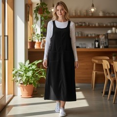 Amanda Smith Black Pinafore Midi Dress Sleeveless Pocket Minimalist Size M
