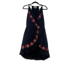 Chloe Oliver Dress Small Black Floral Embroidered Ruffle Sleeveless Casual
