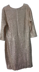 NWT St. John Gold Asymmetrical Neck Sequin Knit Cocktail Dress Size 14 MSRP $950