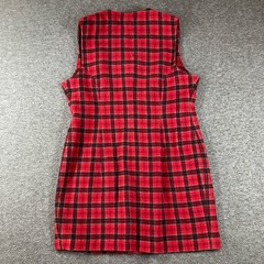 Vintage Eddie Bauer Button Front Shift Dress Womens 12P Red Plaid Wool Nylon