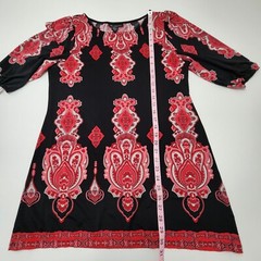 Inc. Black Floral Polyester Round Neck 3/4 Sleeve Sheath Thigh Length Dress Sz L