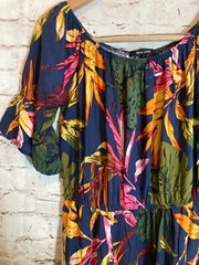 New Look Dress Womens Large Tropical Jungle Dark Florals Bell Sleeve Stretch
