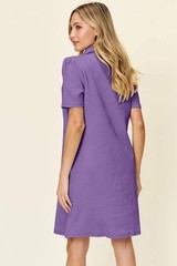 Double Take White Texture Collared Neck Short Sleeve Mini Dress