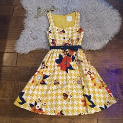 ModCloth Biking Thru Brussels Retro A Line Skater Dress Pin Up Style Floral XXS