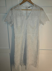 Elie Tahari White Lace Dress Womens 8 Sheath Cocktail Bridal Shower knee length