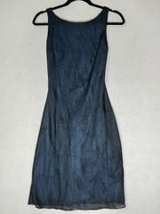 Reggio Blue Sheath A Line Dress Backless Wide Strap Pleated Womens Size 4