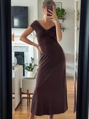 NWT The Occasion by Old Navy Off-Shoulder Maxi Brown Dress. Size Small