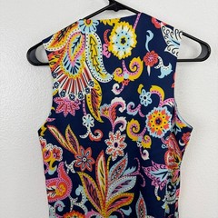 Julie Brown Dress Womens Size 2 Navy Blue Pink Paisley Floral V Neck Sleeveless