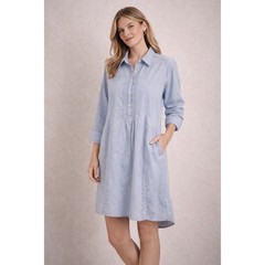 Garnet Hill Blue Chambray Pintuck Shirt Dress Women Size 10 High Low Pockets