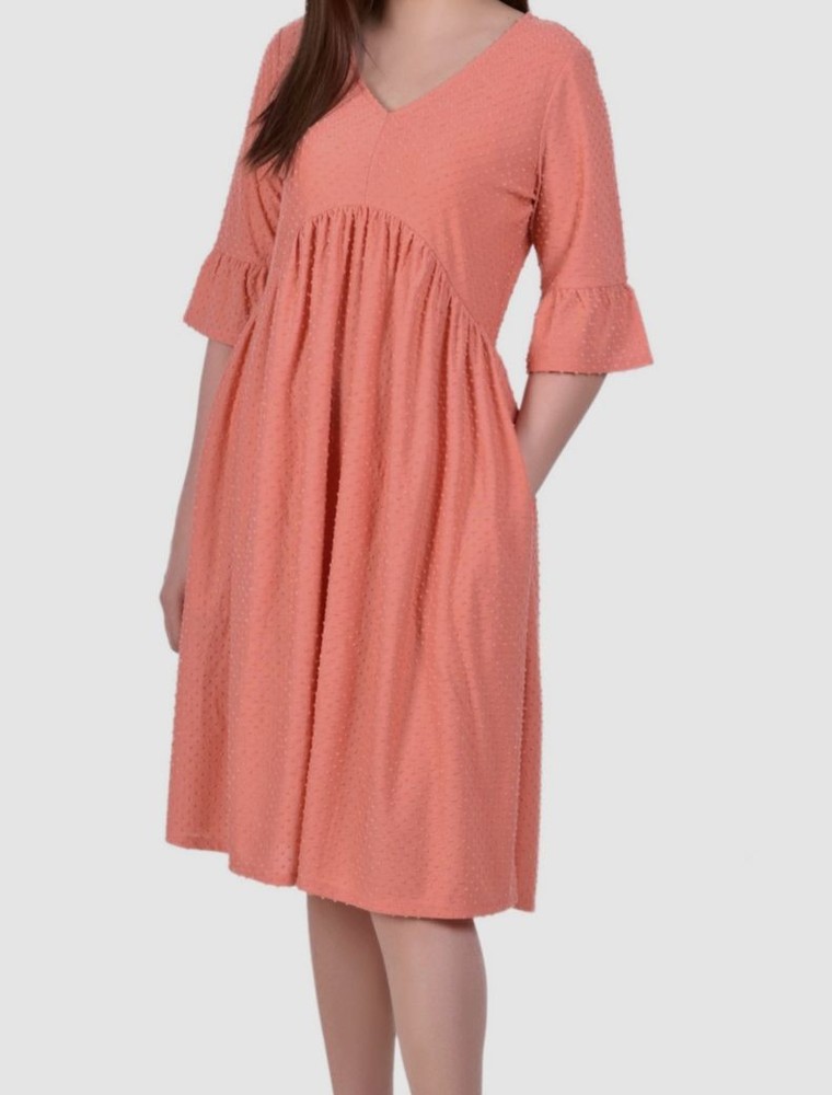 NY Collection Women&rsquo;s Pink Elbow Sleeve Swiss Dot Empire Dress Petite Size PL