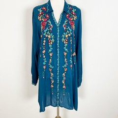 Johnny Was Embroidered Shirt Dress Boho Colorful Floral Size XL Women&rsquo;s
