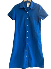 Coldwater Creek Linen Blend Shirt Dress XS Blue Short Sleeve Pockets Casual