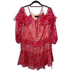 Adelyn Rae Kaileen Mini Dress S Red Floral Cold Shoulder Long Sleeve Ruffles
