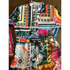 SundayUp Patchwork Midi Dress Multicolor Geometric Floral Boho Tiered Festival