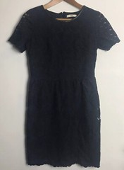 Oasis Size Small Navy Blue Daisy Embriodered Faux Leather Trim Occasion Dress