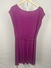 LOFT Purple Solid Jersey Rayon Blend Scoop Neck Drawstring A-Line Dress L
