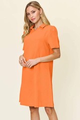 Double Take White Texture Collared Neck Short Sleeve Mini Dress