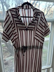 Zara W&B Collection Striped Open Knit Semi Sheer Dress Drawstring Waist Size M
