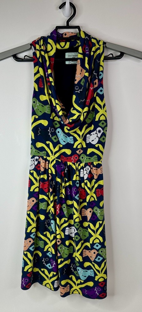 Judith March Dress Womens Small Love Birds Fit Flare Racerback Bright Colorful