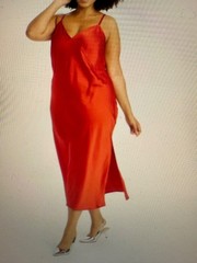 A New Day Slip Dress Red V-Neck Midi Lightweight Classic Size 3X Side slit
