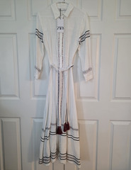 Zara White Cotton Maxi Shirt Dress Embroidered Tassel Belted Size S