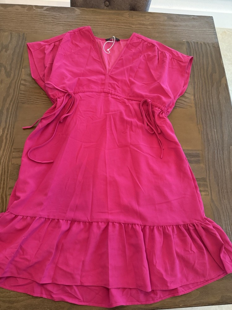 Dokotoo Womens Ruffle Edge Fuchsia Dress Casual Mini Dress with Ties S