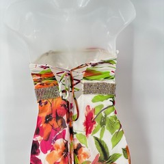 Cache Strapless Floral Print Maxi Dress size 2 Embellished Rhinestone Waist *