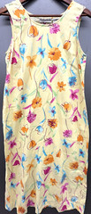 Linen Blend Dress 14P Butter Yellow Colorful Floral Boho Cottage Spring Whimsy
