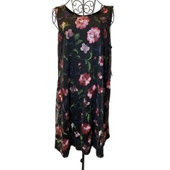 Signature by Robbie Bee NWT Black Floral Embroidered Mesh Shift Dress -Large
