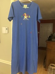 Quacker Factory Embroidered Snowman Tree Royal Blue Tee Shirt Dress Sz L