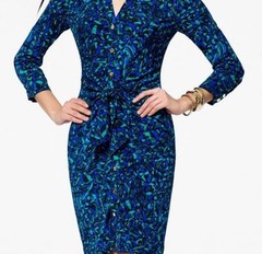 NWT CACHE Sexy Blue Green Print Front Tie Stretch Shirt Dress S M L XL