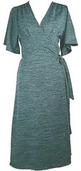 Alya Francesca Wrap Dress NWT Size M Green V Neck Short Bell Sleeve Metallic