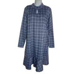 Isaac Mizrahi Live Bridgehampton Plaid Long Sleeve Dress L Blue Cottagecore