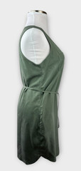 NWT Eddie Bauer Lightweight Tencel Dress Button Tie Belt Sleeveless Green Sz 12