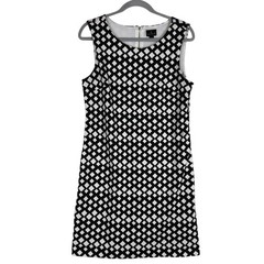 Worthington Dress Womens M Black White Geometric Sheath Sleeveless Knit Zip Back