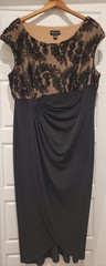 Connected Apparel Sheath Dress 18W Black Beige Floral Lace Ruched Long Zip