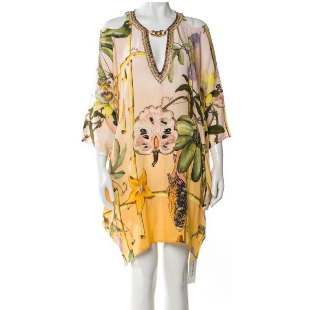 Camilla Pink & Gold Embellished V-Neck Tunic Size OS