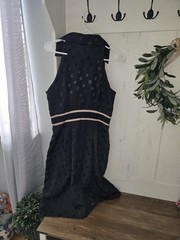 Max and Cleo Black Beige Polka Dot Pencil Dress 10 Knee V-Neck Ruffle