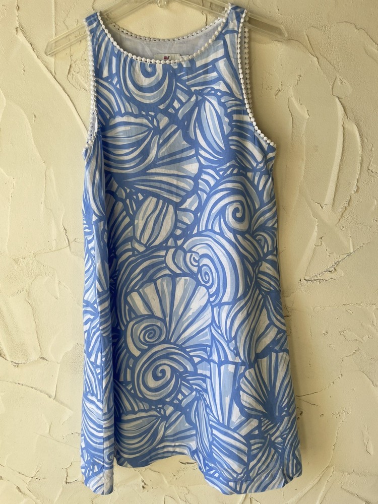 Vineyard Vines Size 6 Nautilus Shell Print Linen A-Line Swing Dress Blue/white