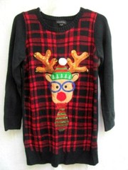 RED NOSE REINDEER..CHRISTMAS..KNIT..SWEATER DRESS..SEQUIN & BELLS..NEW..sz L