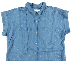 Thread Supply Tencel Blue Collared Pocket Button Down Shirt Dress Large