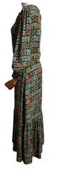 ALBARAY Eye-Catcher Beautiful Patchwork Print,Maxi Dress,Long Puff Sleeves10,S/M