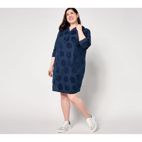 AnyBody Women Dress Lounger Hibiscus Jacquard French Terry Meadow Blue L A648906
