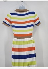 Gucci Womens Striped Collared Button Pleated Knit Midi Dress 100% Cotton Size S