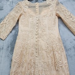Formal Dress Jacket Set Size 8 Champagne Gold Beaded Lace Chiffon Sheath Party