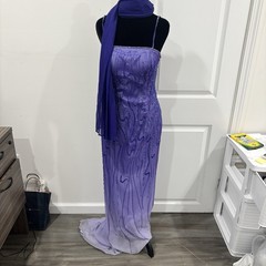 Alice Purple Beaded Chiffon Straight Neck Spaghetti Strap Long Formal Gown 8