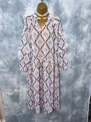 New TU Blue Pink Print Long Sleeve Flowy Long Chiffon Dress Size 14 Summer Beach