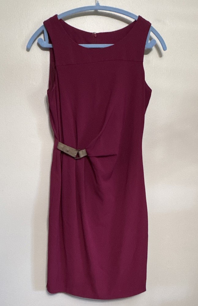 Worthington Women’s Size 4 Burgundy Sheath Sleeveless Belted Scoop Neck Dress
