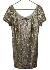 Roz & Ali Gold Sequin Cocktail Dress Short Sleeve Scoop Neck Size 14 Flapper